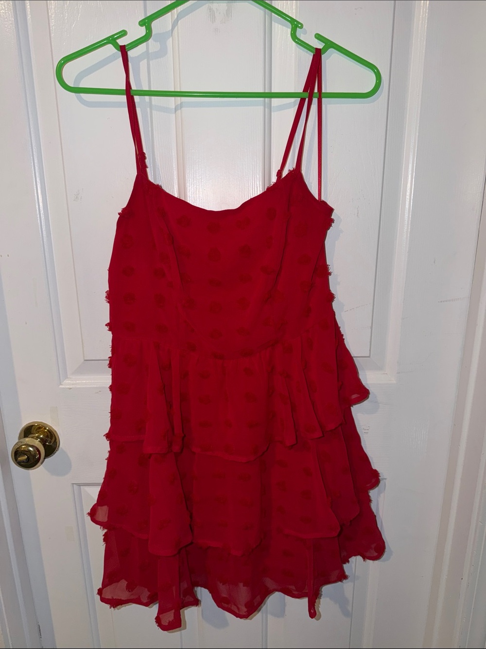 Francesca's Collections Red Tiered Dot Chiffon Spaghetti-Strap Dress